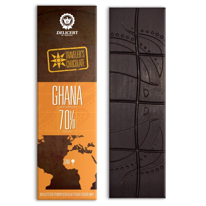 Регион Ghana 70%, моносортовой шоколад, 65 гр.